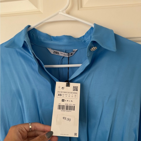 NWT Zara Blue Collared Dress - Picture 3 of 7